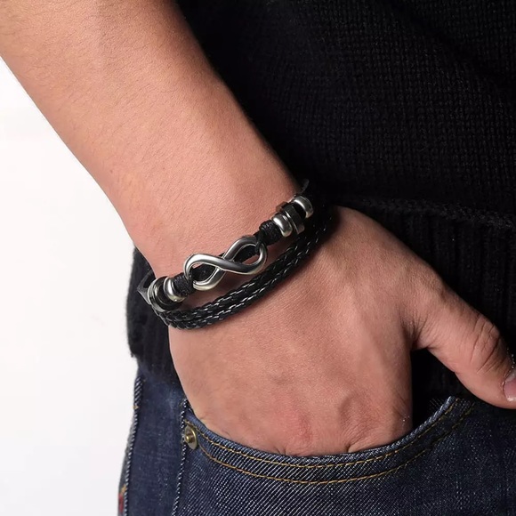 Other - Boho Multilayer Silver Infinity Leather Bracelet